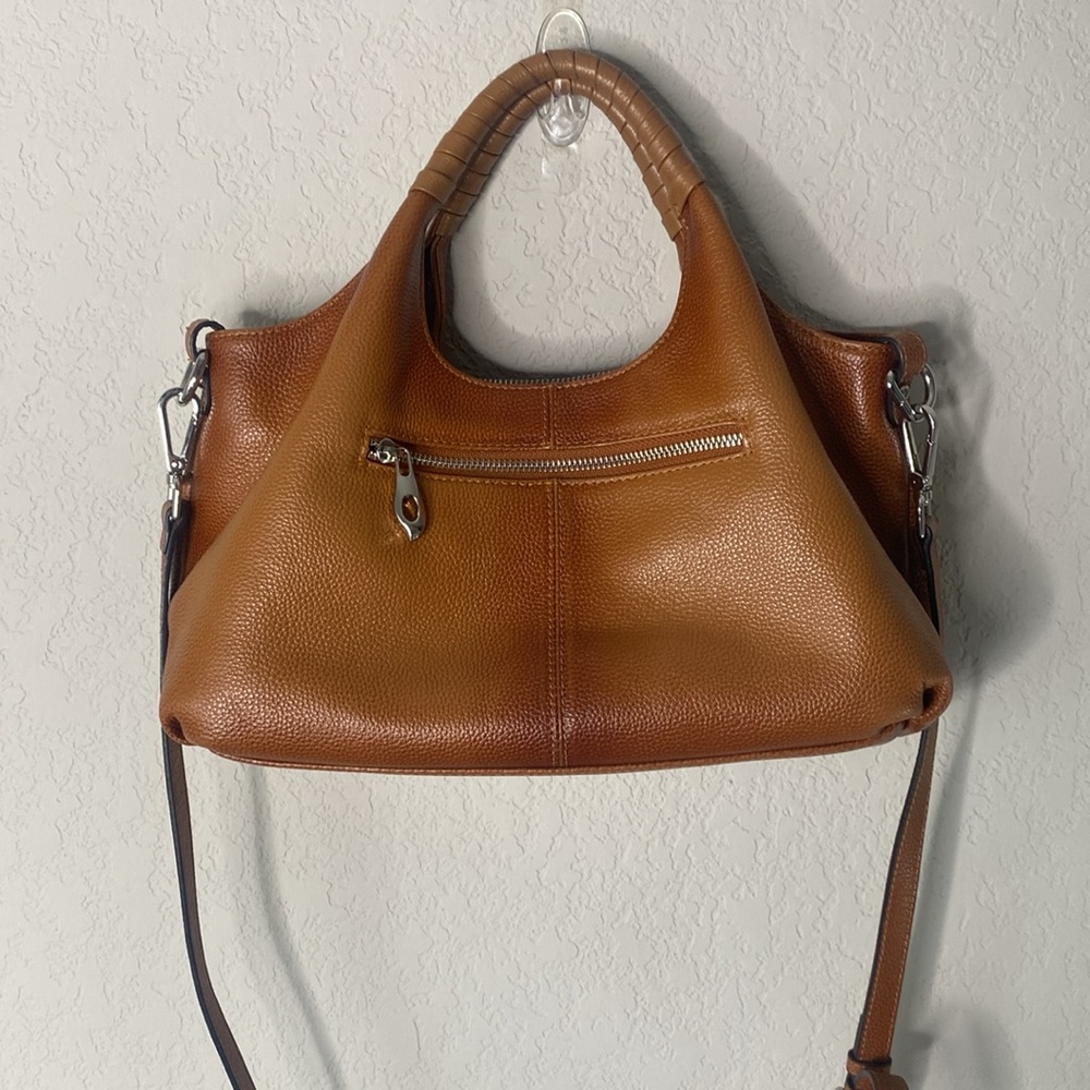 Iswee Brown Leather Purse with Crossbody Strap Cognac Tan - Picture 3 of 11